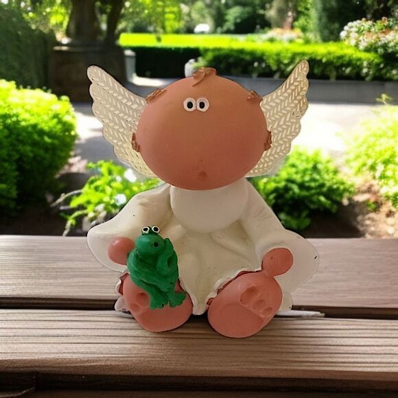 Kirks Kritters Angel Cheeks Figure Frog Russ Berrie 2001 Vintage Cherub Wings - Picture 11 of 16